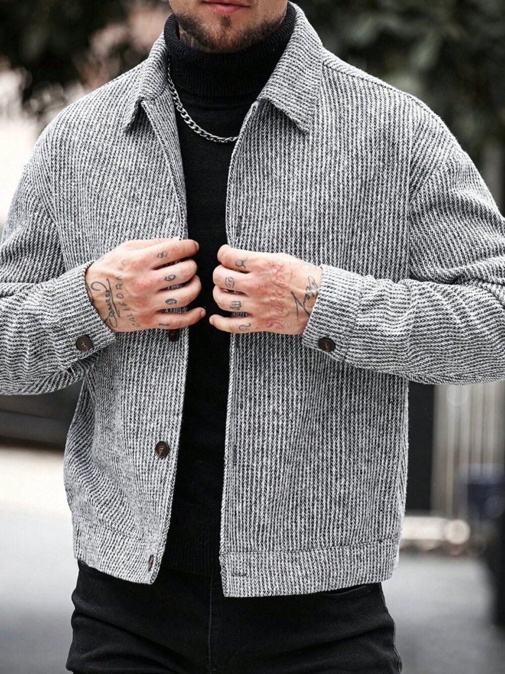 Black Single-Breasted Regular Fit Men's Drop Shoulder Collar Plain Overcoat